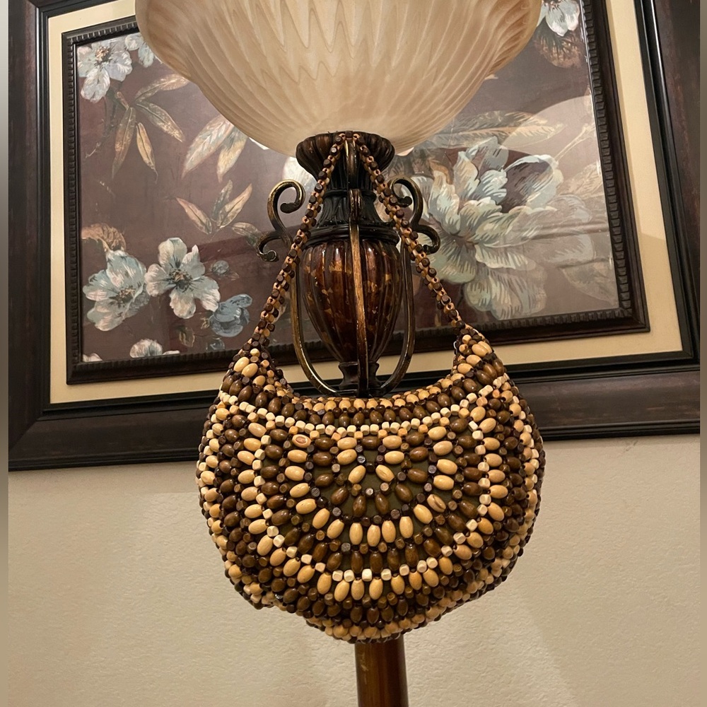 Vintage Brown and Cream Beaded Bag